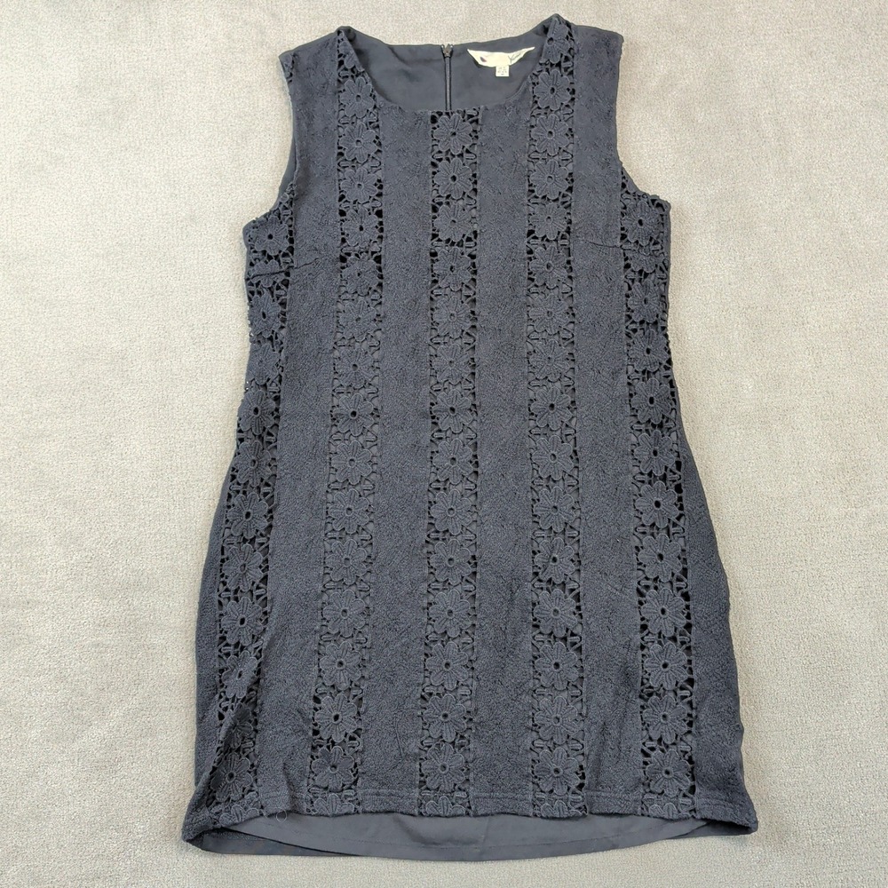 Yumi Dress Size M Womens Black Floral Crochet Lace Front Sleeveless Shift LBD